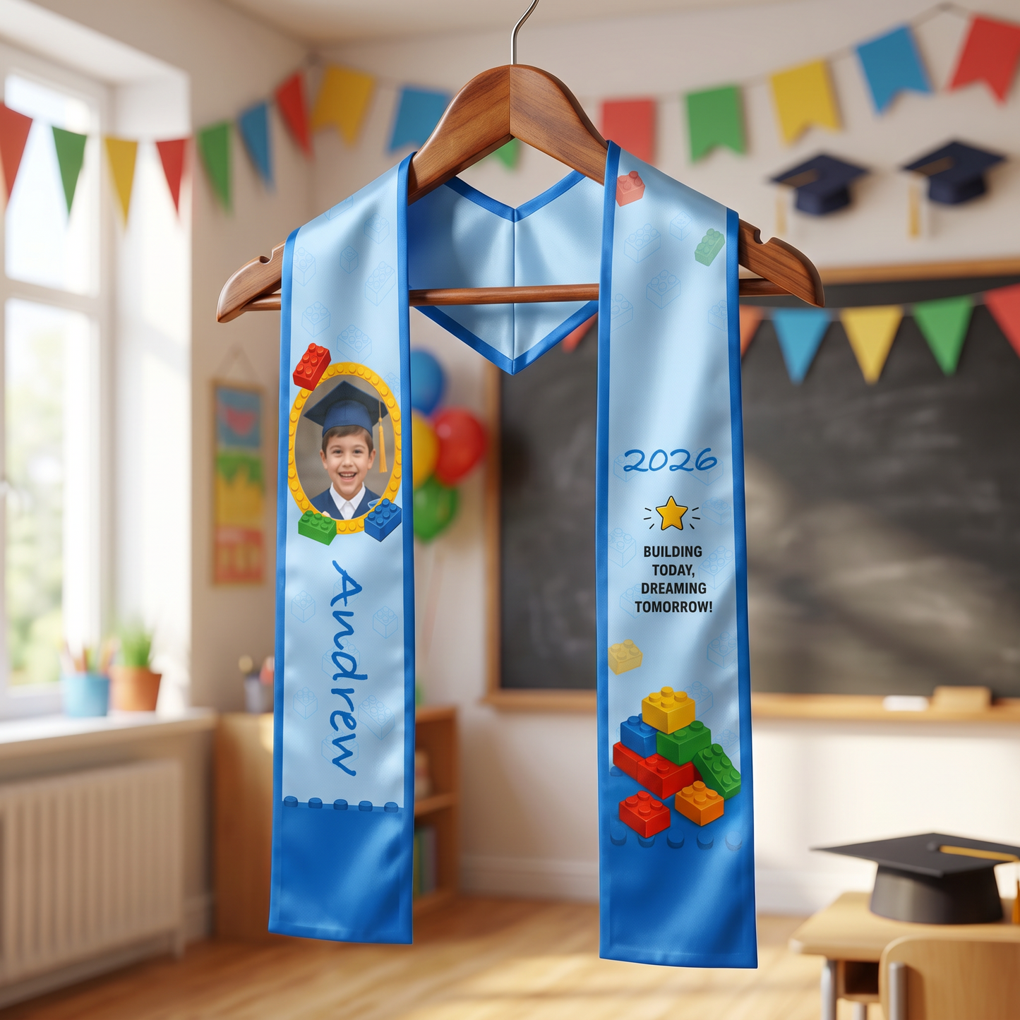 Personalized Building Today Dreaming Tomorrow Kid Graduation Stole – Custom Name