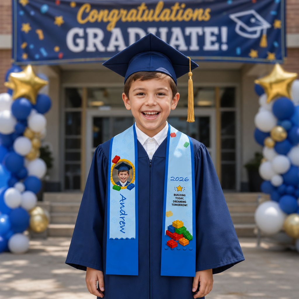 Personalized Building Today Dreaming Tomorrow Kid Graduation Stole – Custom Name