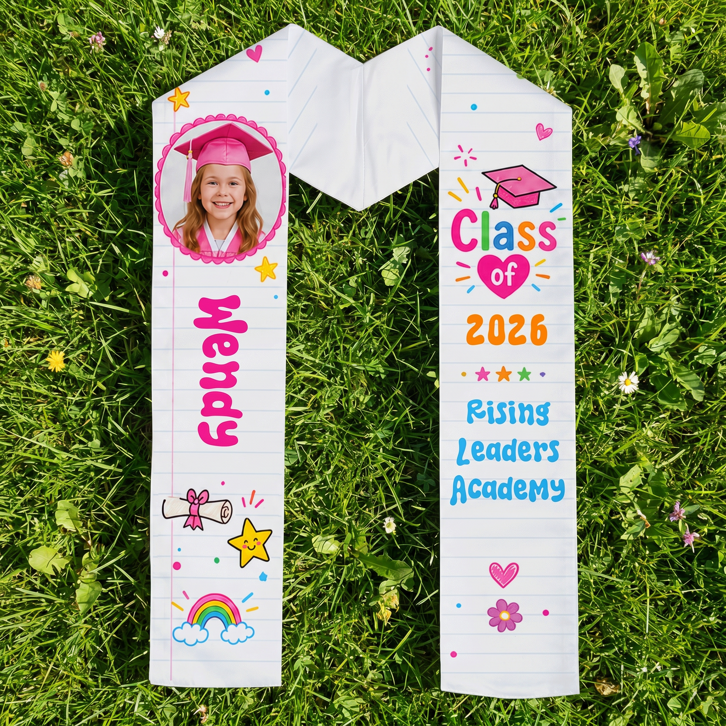 Personalized Cute Notebook Theme Kid Graduation Stole – Name and Photo