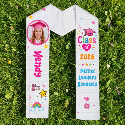 Personalized Cute Notebook Theme Kid Graduation Stole – Name and Photo