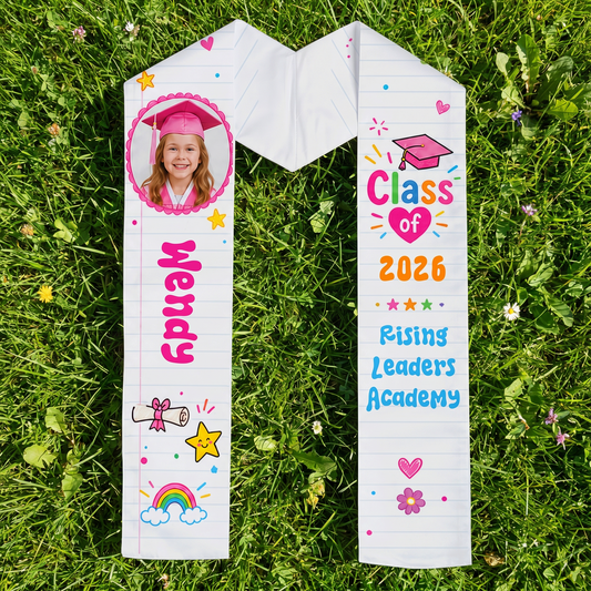 Personalized Cute Notebook Theme Kid Graduation Stole – Name and Photo