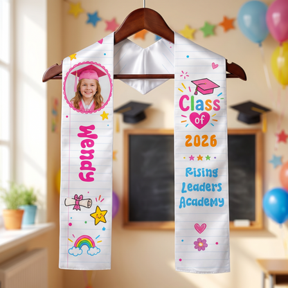 Personalized Cute Notebook Theme Kid Graduation Stole – Name and Photo