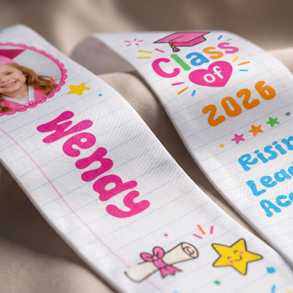 Personalized Cute Notebook Theme Kid Graduation Stole – Name and Photo