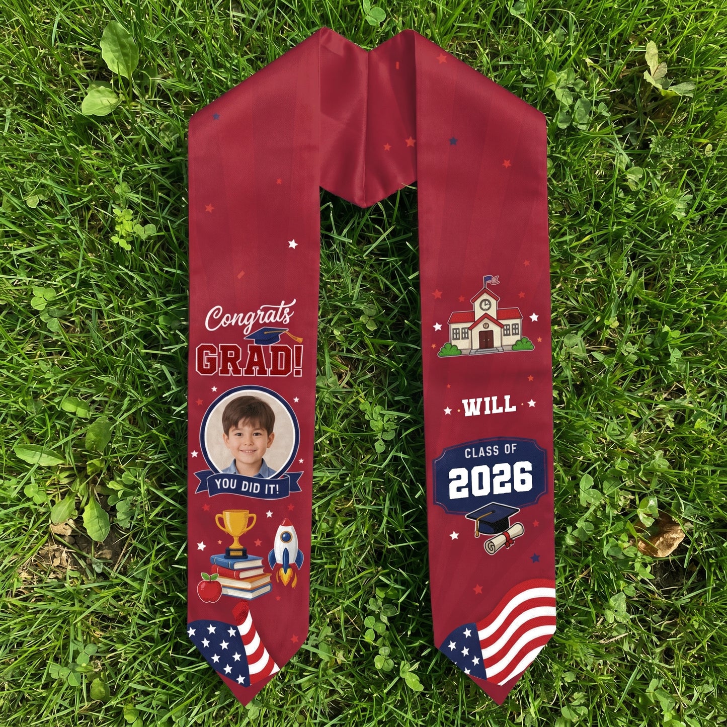 Personalized Red Kid Graduation Stole – Custom Photo