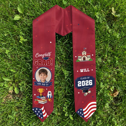 Personalized Red Kid Graduation Stole – Custom Photo
