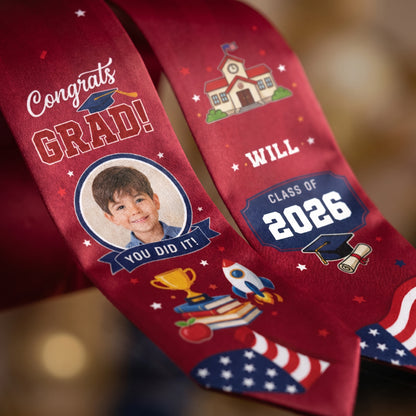 Personalized Red Kid Graduation Stole – Custom Photo