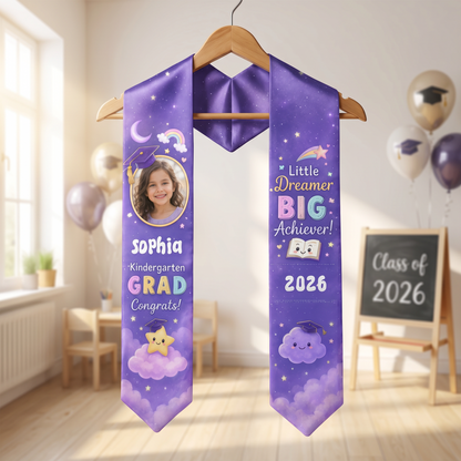 Personalized Little Dreamer Big Achiever Kid Graduation Stole – Custom Name