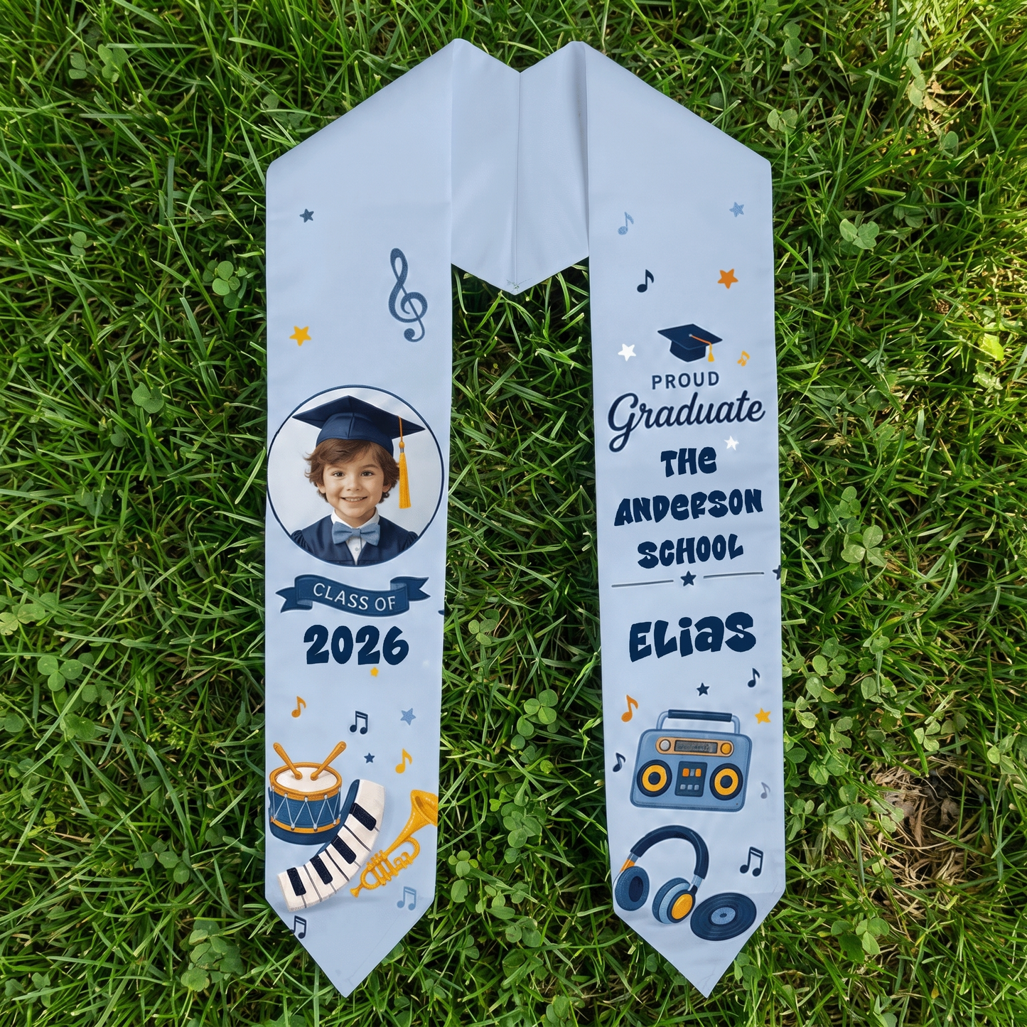 Personalized Music Theme Kid Graduation Stole – Custom Name