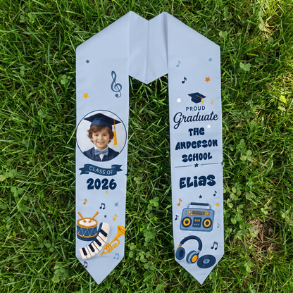 Personalized Music Theme Kid Graduation Stole – Custom Name