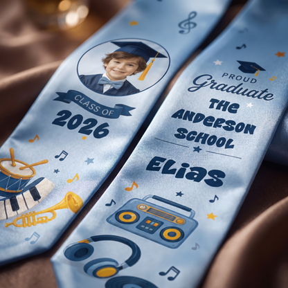Personalized Music Theme Kid Graduation Stole – Custom Name