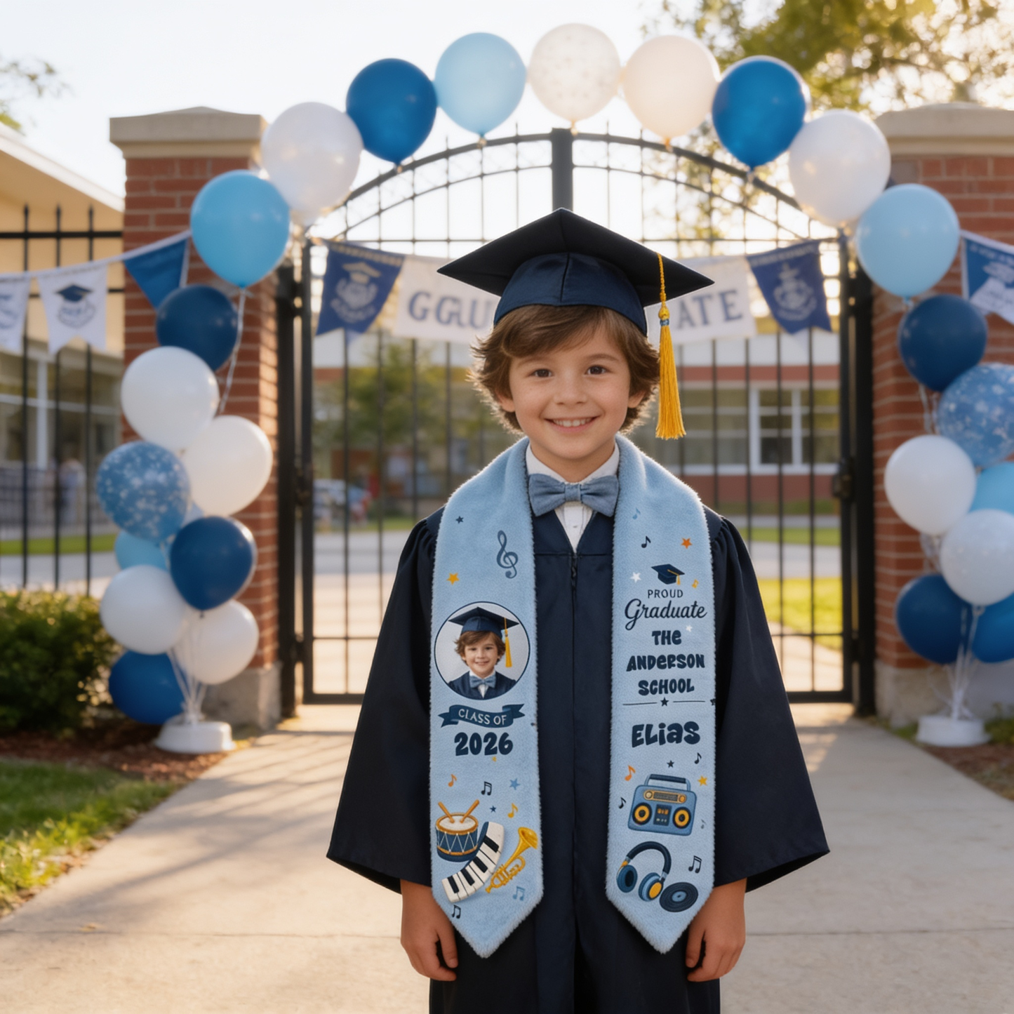 Personalized Music Theme Kid Graduation Stole – Custom Name