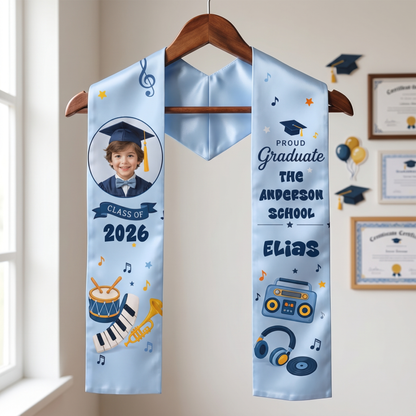 Personalized Music Theme Kid Graduation Stole – Custom Name