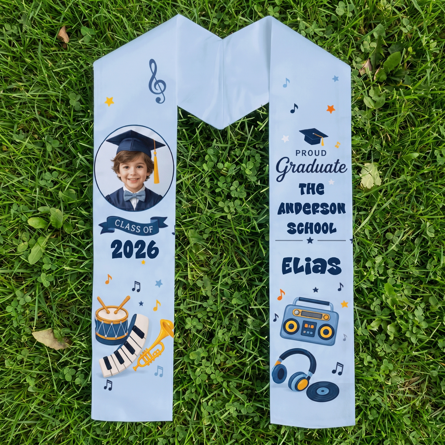 Personalized Music Theme Kid Graduation Stole – Custom Name