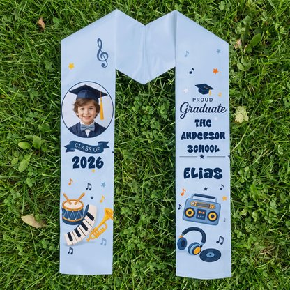 Personalized Music Theme Kid Graduation Stole – Custom Name