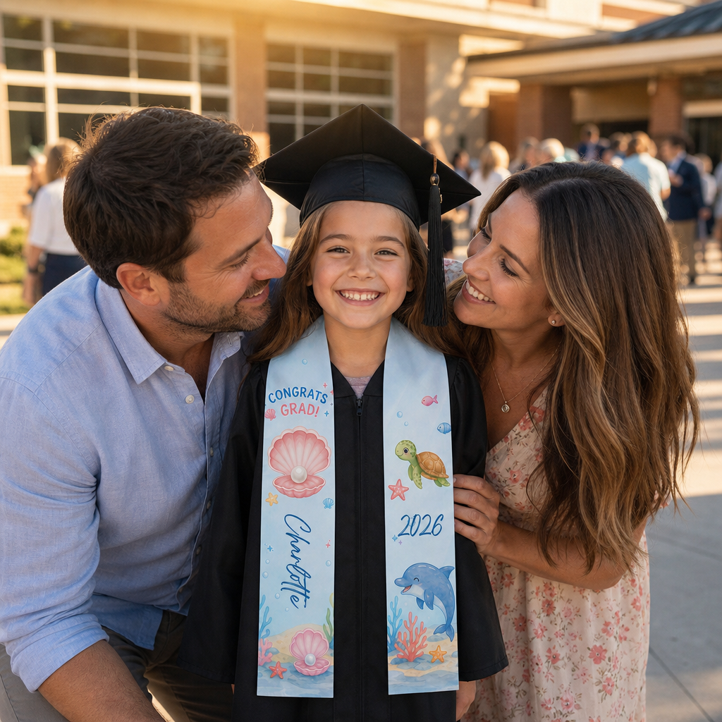 Personalized Ocean Turtle and Pearl Kid Graduation Stole – Custom Name