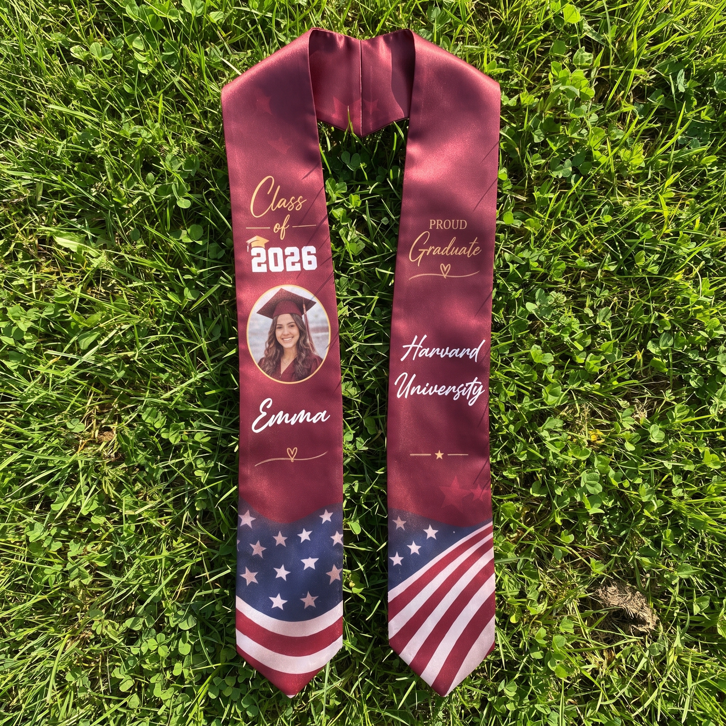 Personalized Red Graduation Stole – Custom Photo, Name and Year