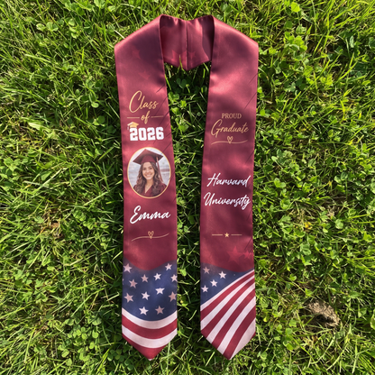Personalized Red Graduation Stole – Custom Photo, Name and Year