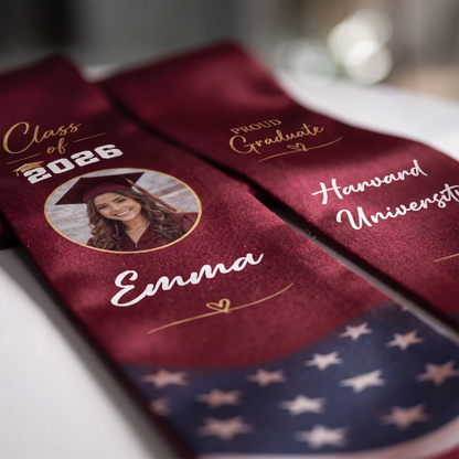 Personalized Red Graduation Stole – Custom Photo, Name and Year