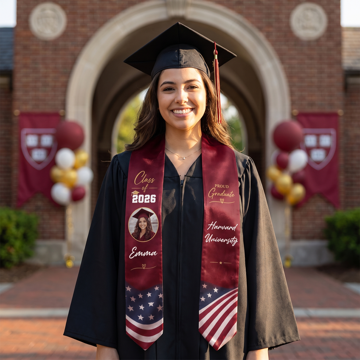 Personalized Red Graduation Stole – Custom Photo, Name and Year