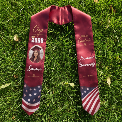 Personalized Red Graduation Stole – Custom Photo, Name and Year