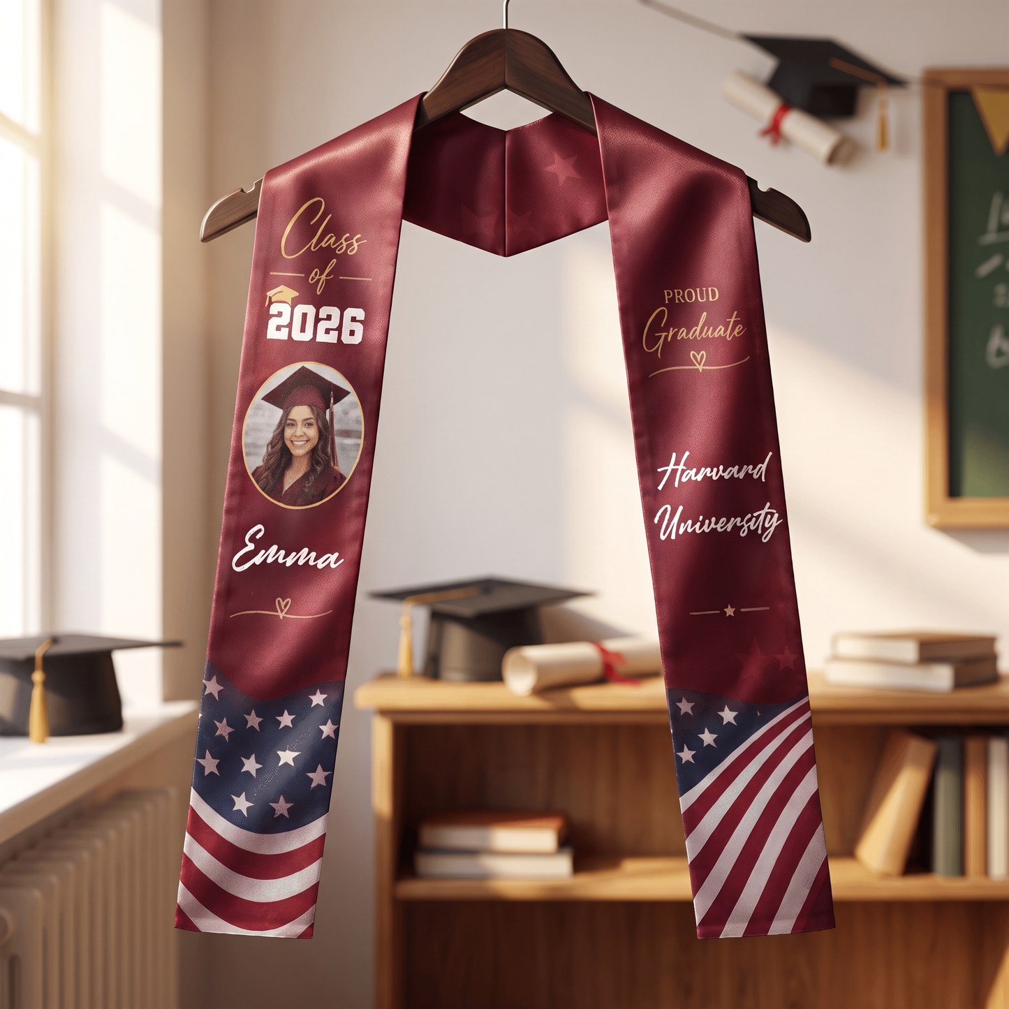 Personalized Red Graduation Stole – Custom Photo, Name and Year