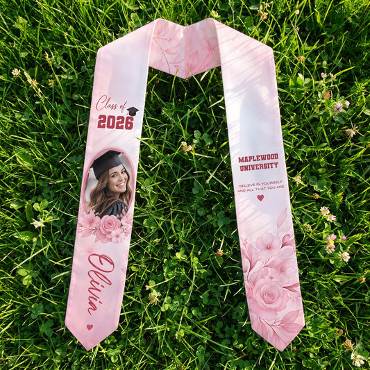 Personalized Pink Floral Graduation Stole - Custom Name