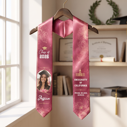 Personalized Floral Graduation Stole – Custom Photo, Name and Year