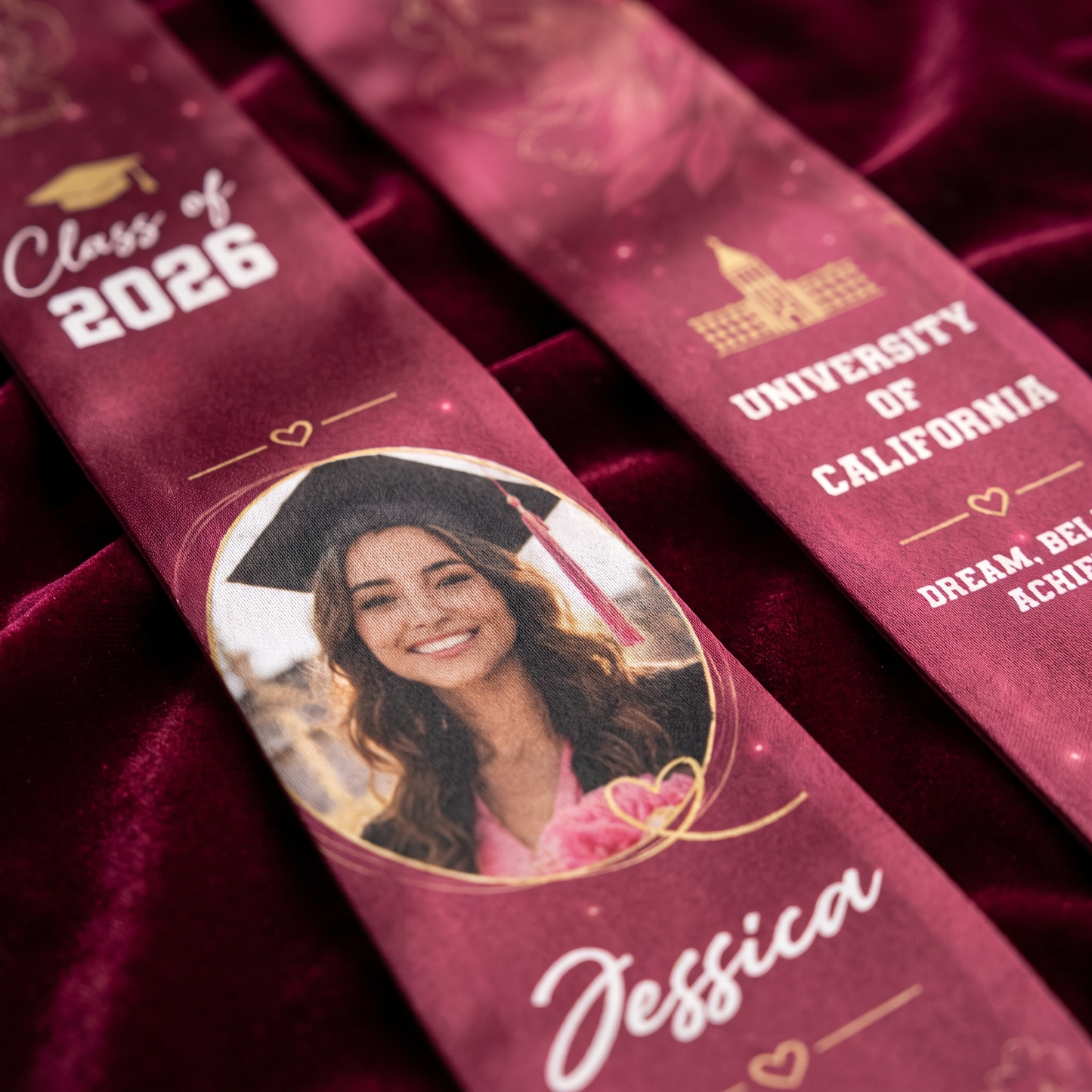 Personalized Floral Graduation Stole – Custom Photo, Name and Year