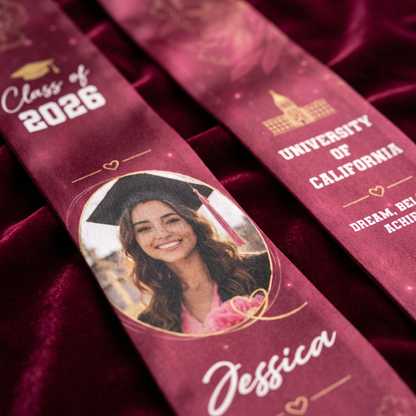 Personalized Floral Graduation Stole – Custom Photo, Name and Year