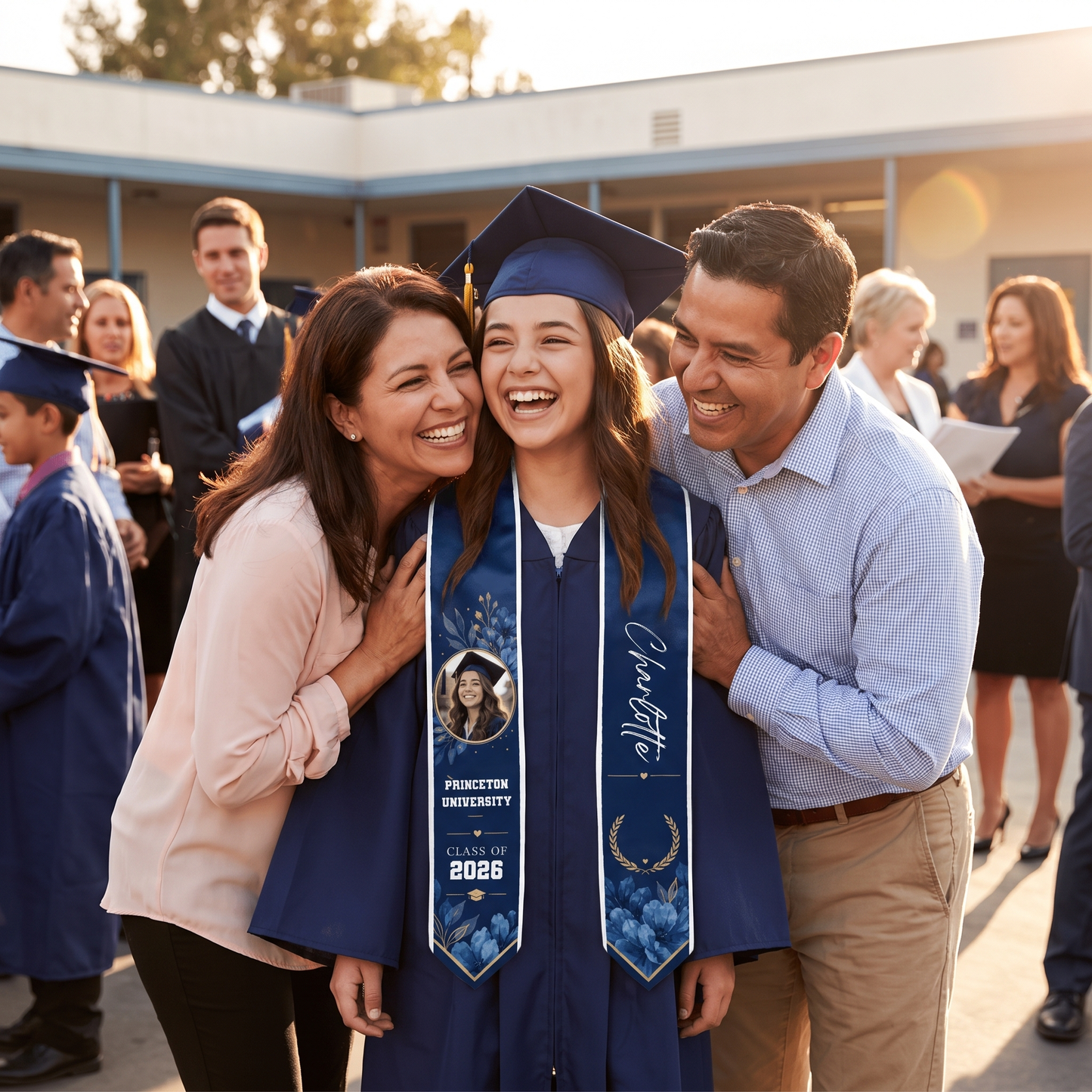 Personalized Blue Floral Graduation Stole – Custom Name