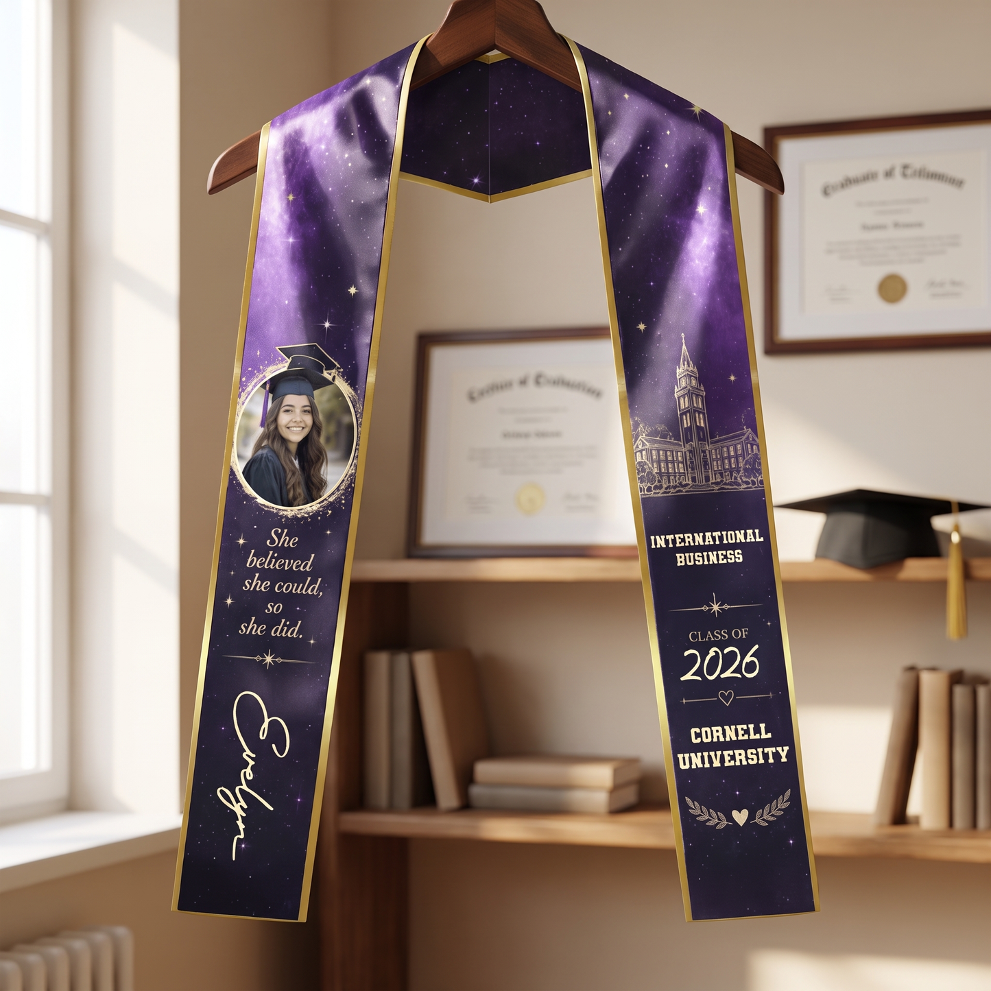 Personalized She Believed She Could So She Did Graduation Stole – Custom Photo and Name