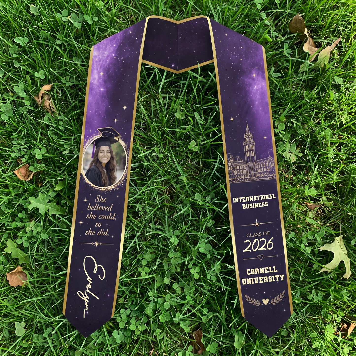 Personalized She Believed She Could So She Did Graduation Stole – Custom Photo and Name