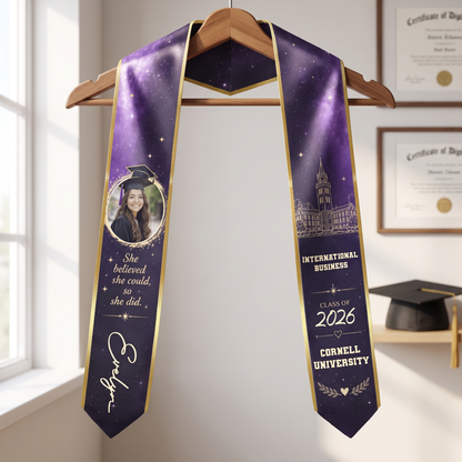 Personalized She Believed She Could So She Did Graduation Stole – Custom Photo and Name