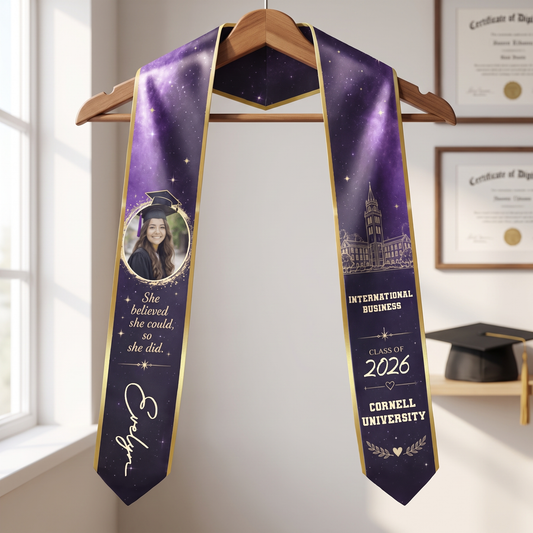 Personalized She Believed She Could So She Did Graduation Stole - Custom Photo and Name