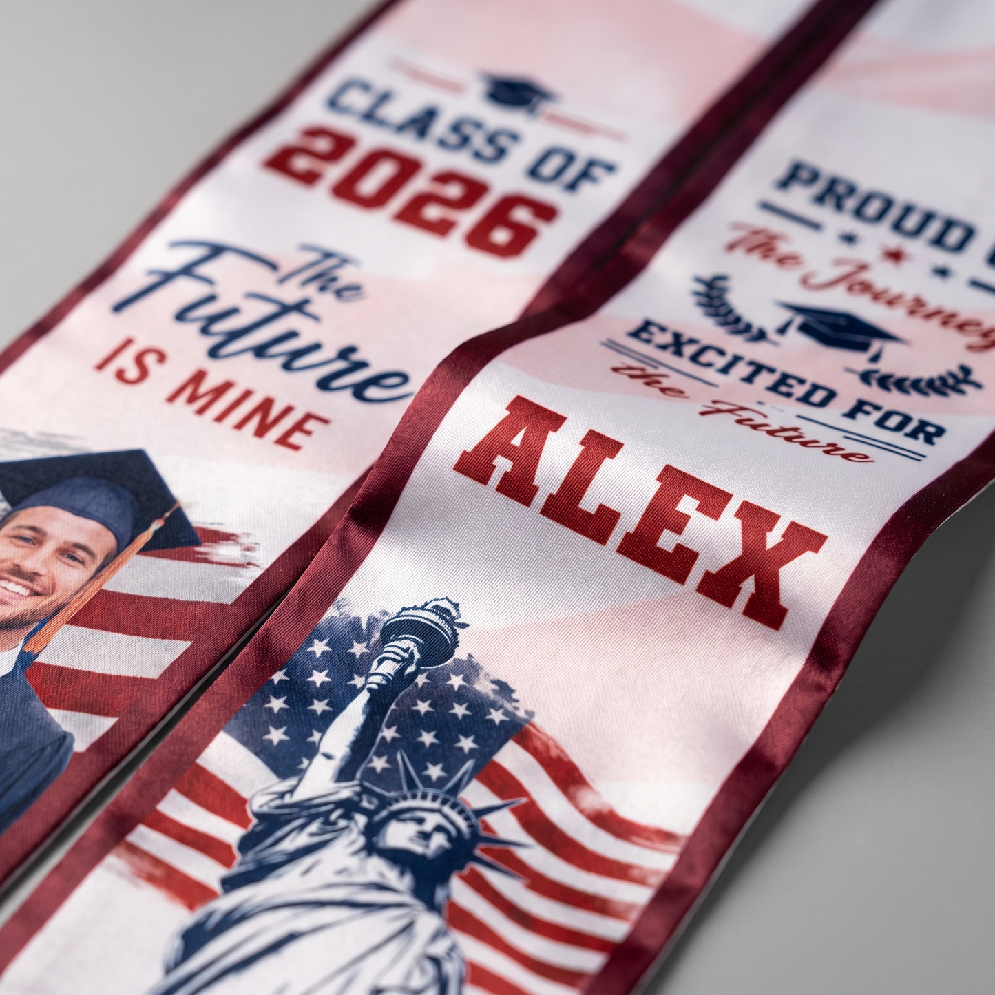 Personalized Proud of the Journey Excited for the Future Graduation Stole – Custom Photo and Name
