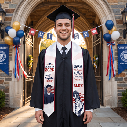 Personalized Proud of the Journey Excited for the Future Graduation Stole – Custom Photo and Name