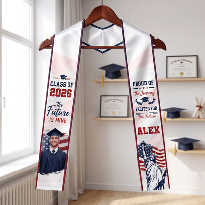 Personalized Proud of the Journey Excited for the Future Graduation Stole – Custom Photo and Name