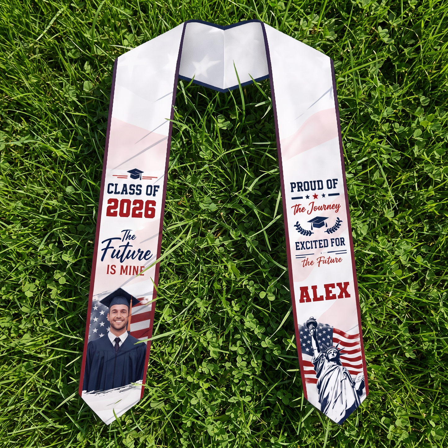 Personalized Proud of the Journey Excited for the Future Graduation Stole – Custom Photo and Name