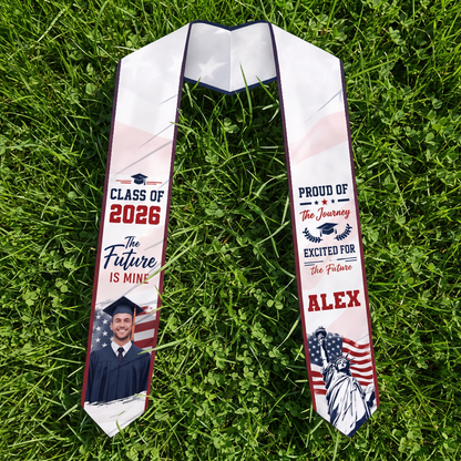 Personalized Proud of the Journey Excited for the Future Graduation Stole – Custom Photo and Name