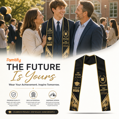 Personalized The Future Is Earned Graduation Stole – Custom Photo and Name