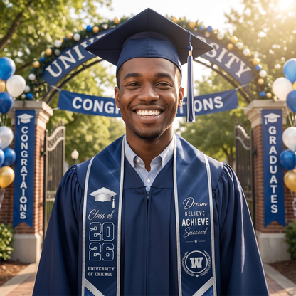 Personalized Dream Believe Achieve Succeed Graduation Stole – Custom Photo and Name