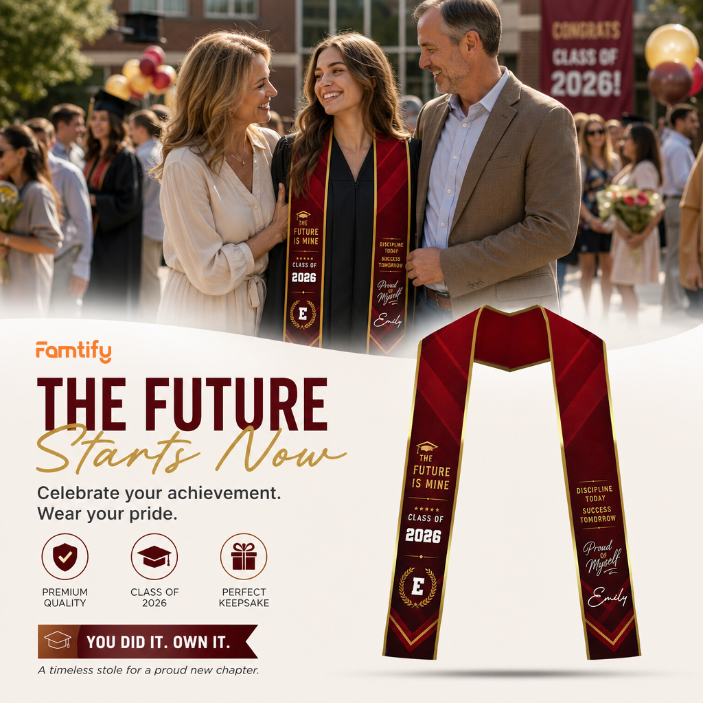 Personalized The Future Is Mine Proud of Myself Graduation Stole – Custom Photo and Name