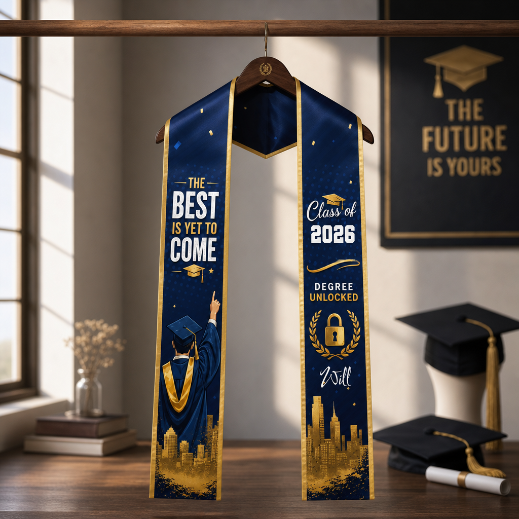 Personalized The Best Is Yet to Come Blue Graduation Stole – Custom Photo and Name