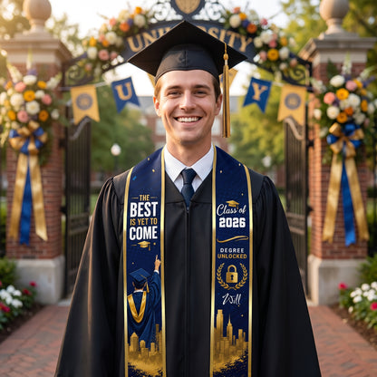 Personalized The Best Is Yet to Come Blue Graduation Stole – Custom Photo and Name