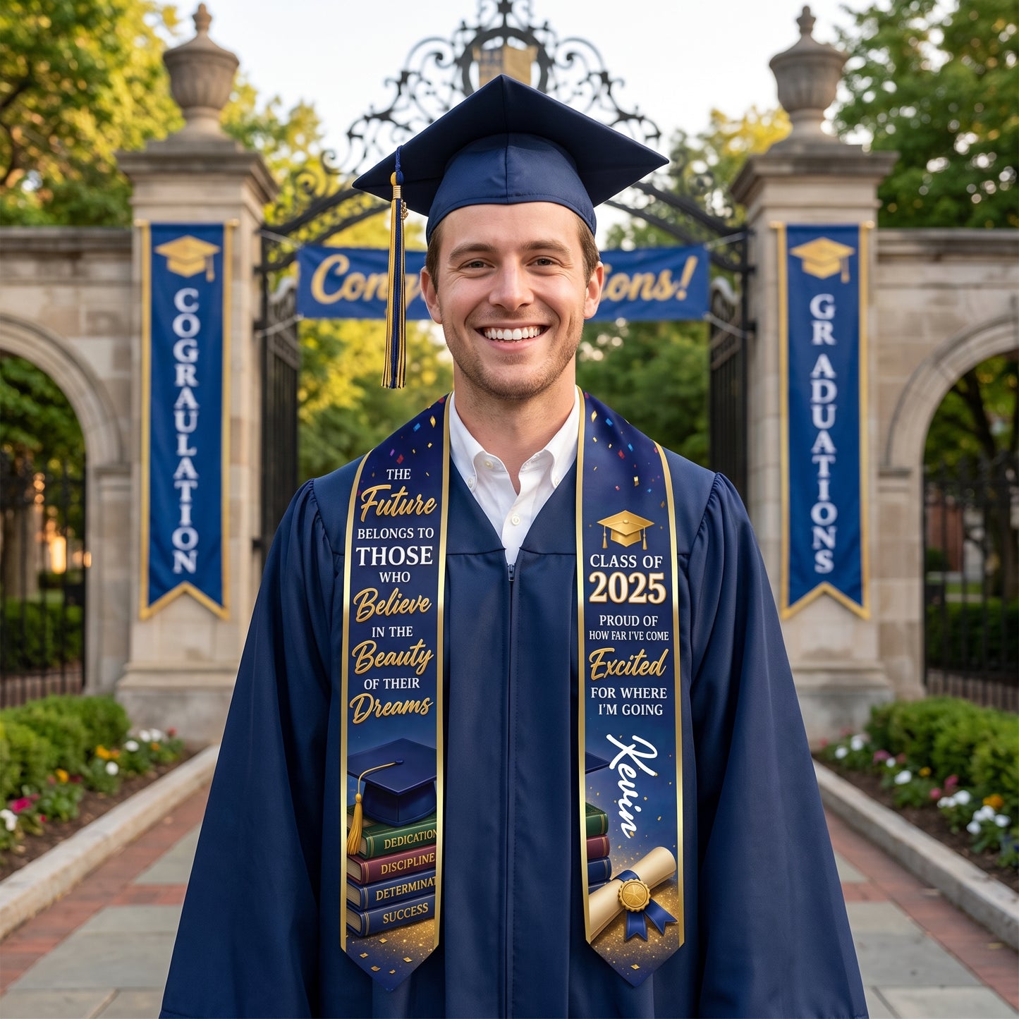 Personalized Proud of How Far I've Come Excited for Where I'm Going Graduation Stole – Custom Photo and Name