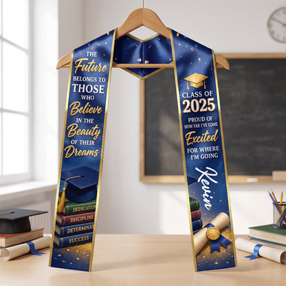 Personalized Proud of How Far I've Come Excited for Where I'm Going Graduation Stole – Custom Photo and Name