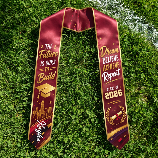 Personalized The Future Is Ours to Build Dream Believe Achieve Repeat Graduation Stole - Custom Photo and Name