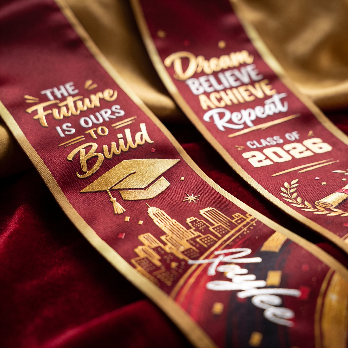 Personalized The Future Is Ours to Build Dream Believe Achieve Repeat Graduation Stole – Custom Photo and Name