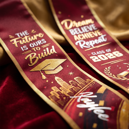 Personalized The Future Is Ours to Build Dream Believe Achieve Repeat Graduation Stole – Custom Photo and Name