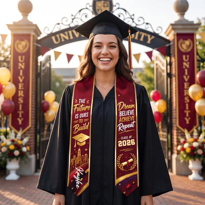 Personalized The Future Is Ours to Build Dream Believe Achieve Repeat Graduation Stole – Custom Photo and Name